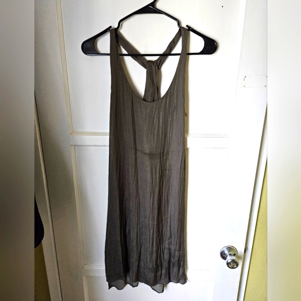 TROUVE Twist Back Mini Slip Dress S Green Sleeveless Scoop Neck High Low Hem